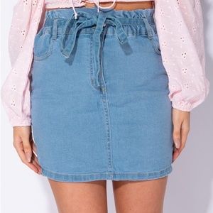 Paperbag Waist Denim Mini Skirt